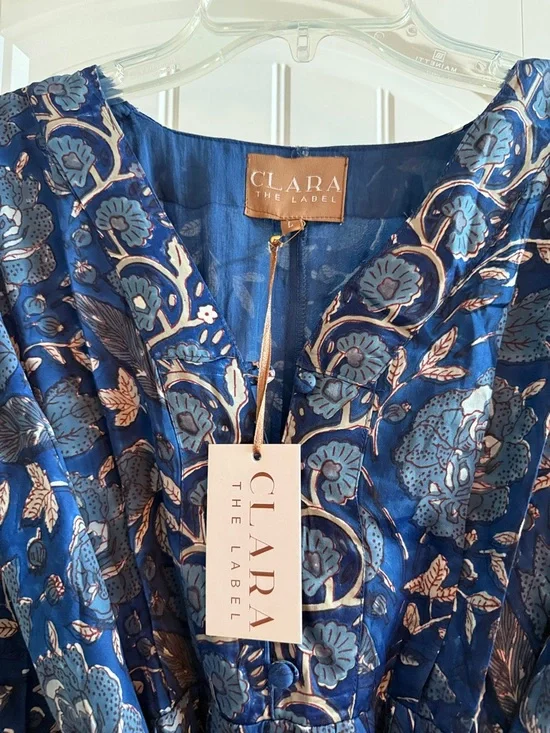 Clara The Label Blue Floral Long-Sleeve Mini Dress L New - Picture 3 of 7